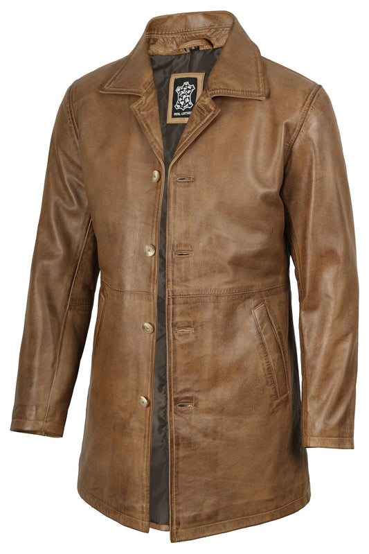 fjackets Distressed Mens Leather Coat - Real Lambskin Warm Leather Men's Coat | [1501484] Suprnatural Distressed Brown Camel, L