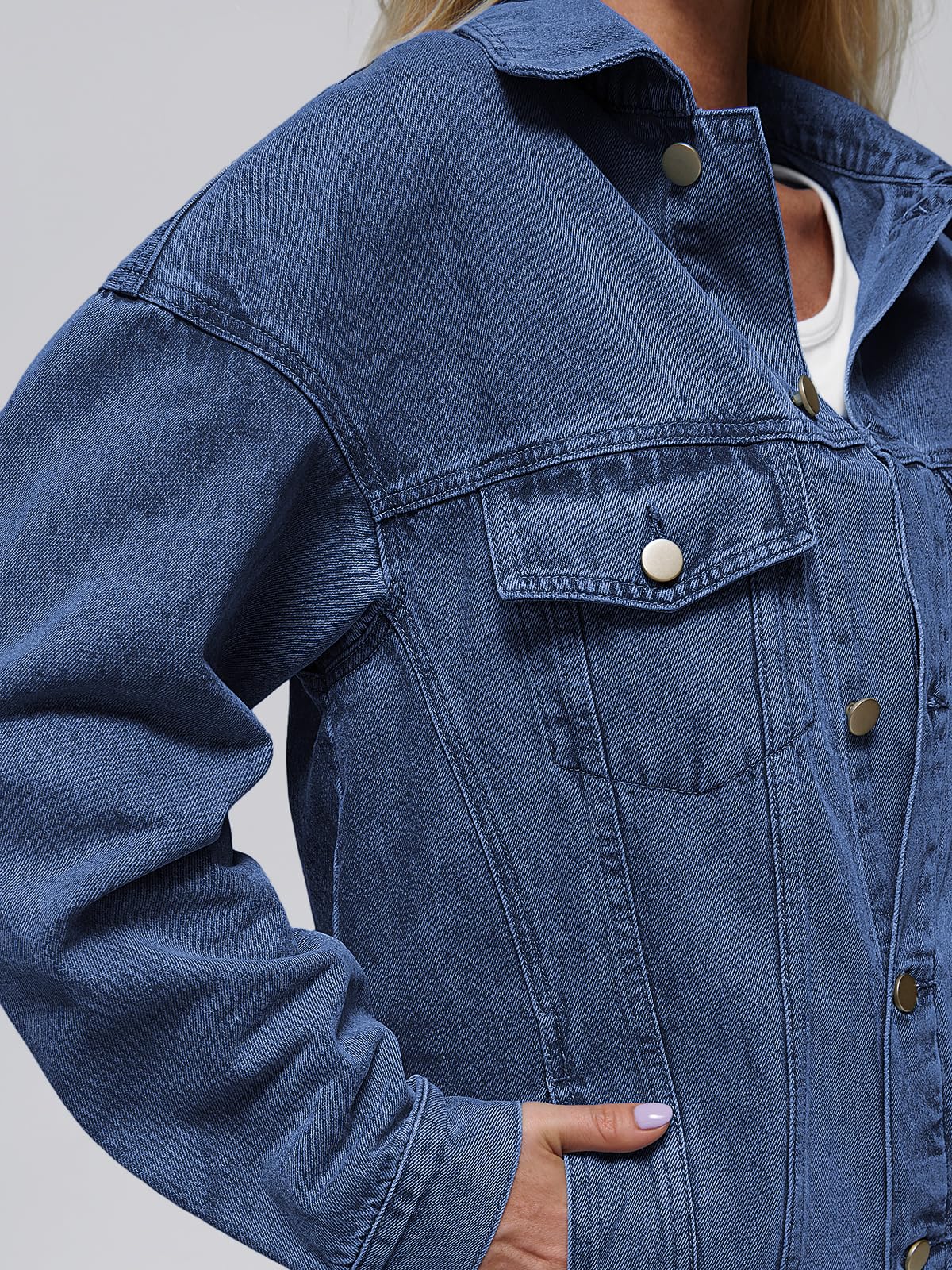 AUTOMET Women's Button Down Oversized Jeans Jacket with Pockets