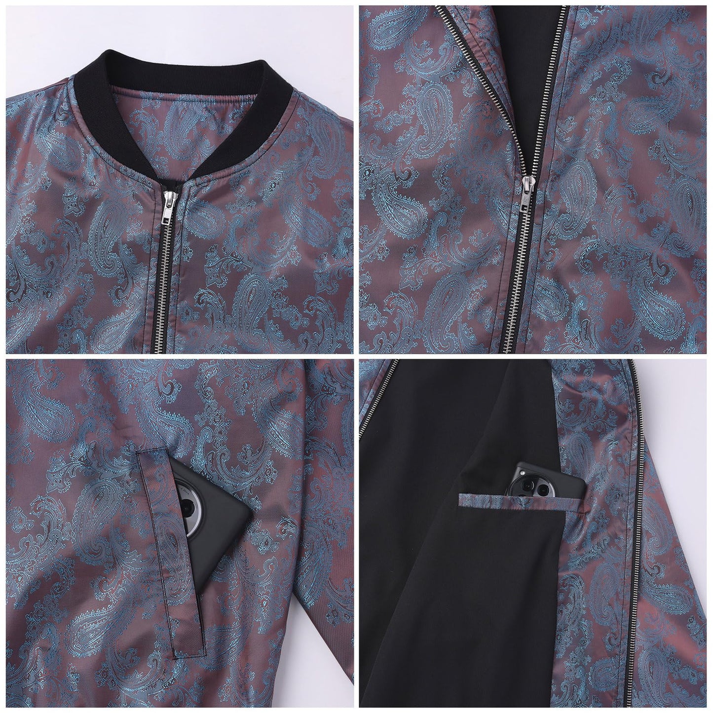 Bomber Jacket Windbreaker Jackets Men 70s Disco Men Long Sleeve Zip Up Varsity Jacket Stand Collar Coat With Pockets Nightclubs Leisure Holiday Fall Winter Chaqueta Bomber Para Hombre Purple-Blue S