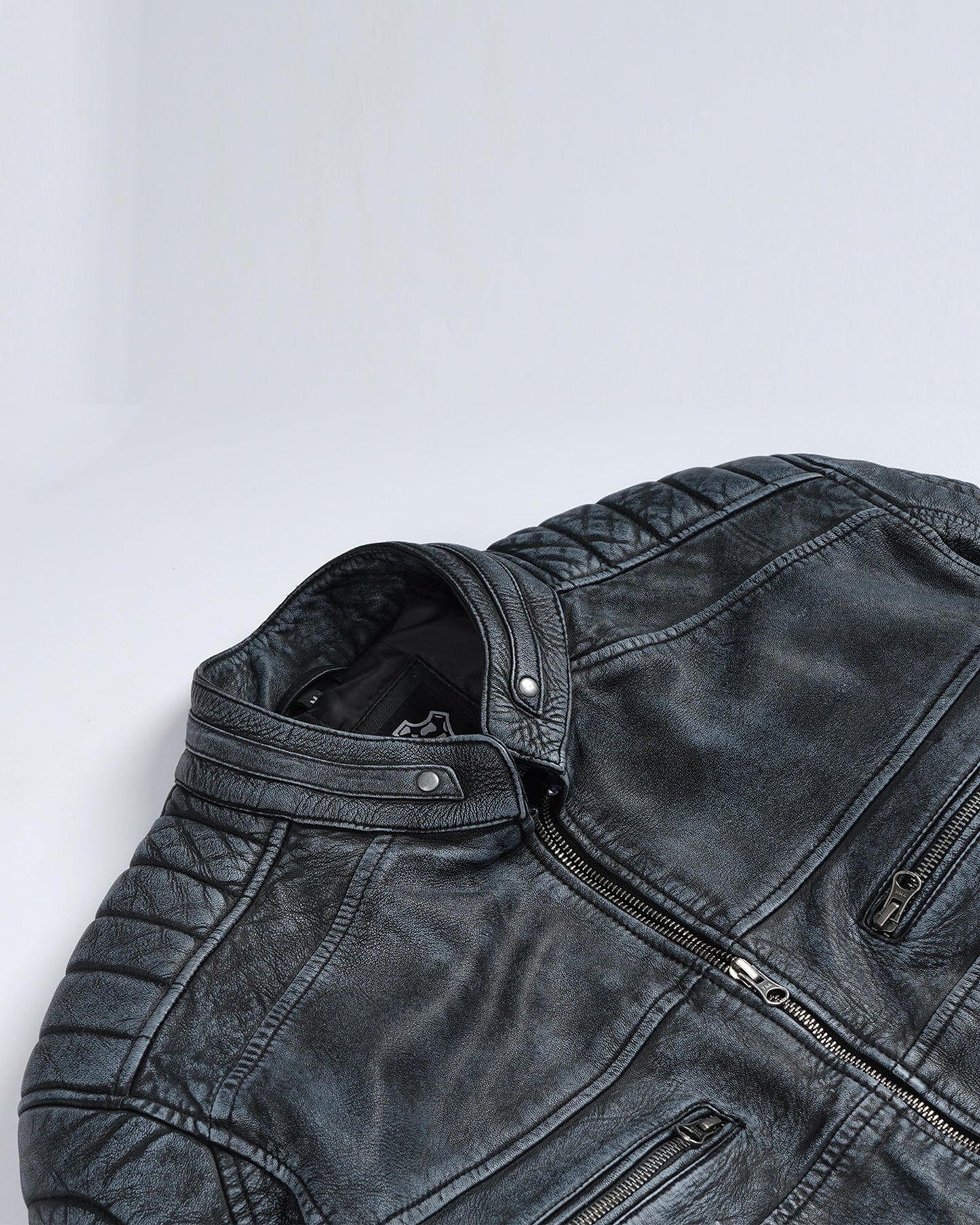 fjackets Cafe Racer Leather Jacket Men - Real lambskin leather jacket men Motorcycle Jacket Mens Austin Men's Distressed washed | [1132614] Black, L