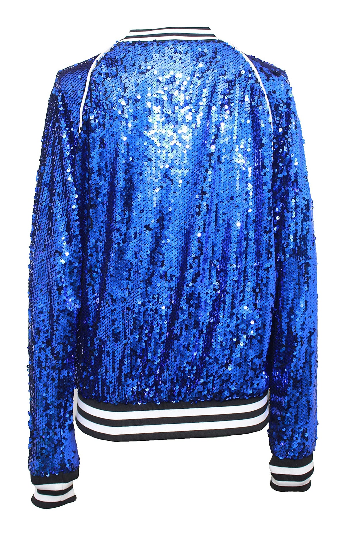 SHINEVAN Zip Up Sequin Bomber Jacket Lightweight Coat Daily Party Royal Blue Medium