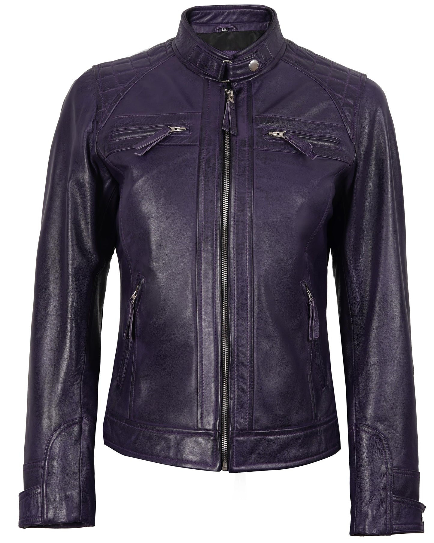 Decrum Women's Leather Biker Jacket - Purple Leather Jacket | [1315423] Diamond Purple, M