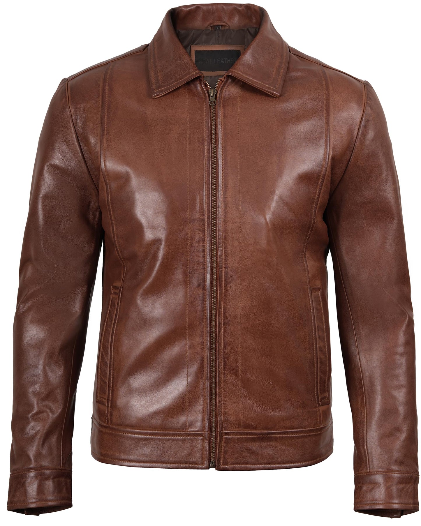 Decrum Vintage Leather Jacket - Lambskin Brown Leather Jackets Men | [1100374] Jose Cognac, L