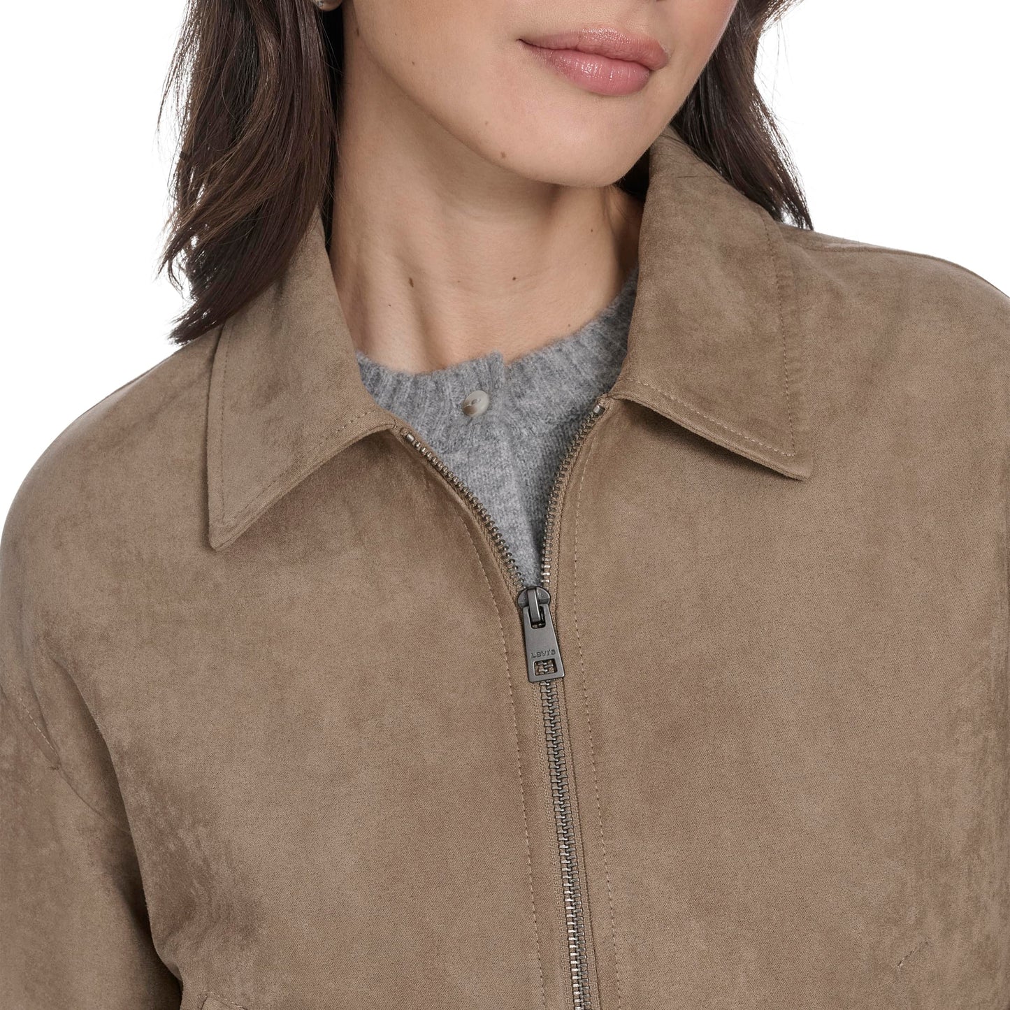 Levi's Women's Faux Leather Bomber with Laydown Collar, Tan Faux Suede, X-Large