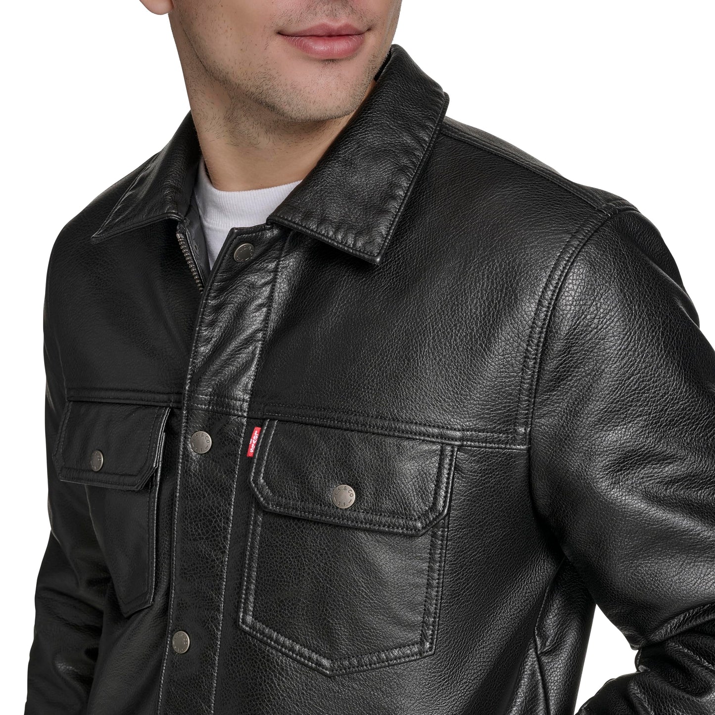 Levi's Men's Faux Leather Trucker Jacket with Quilted Lining, Black, Medium