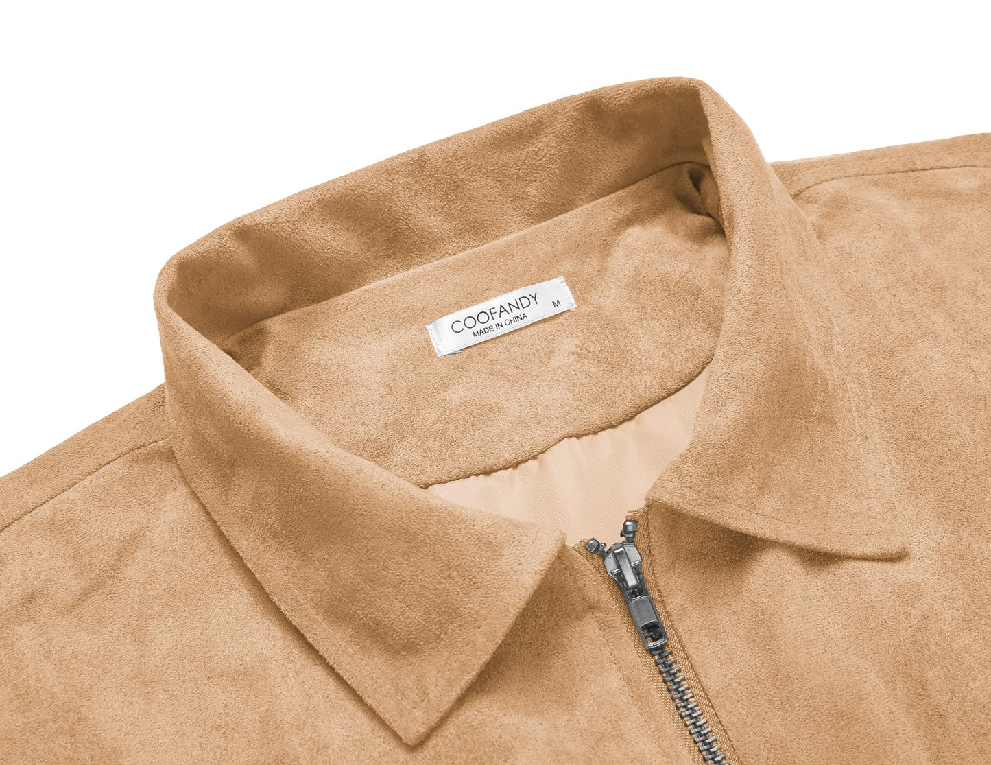 COOFANDY Mens Zip Up Suede Jacket Casual Stylish Leather Jacket Light Tan