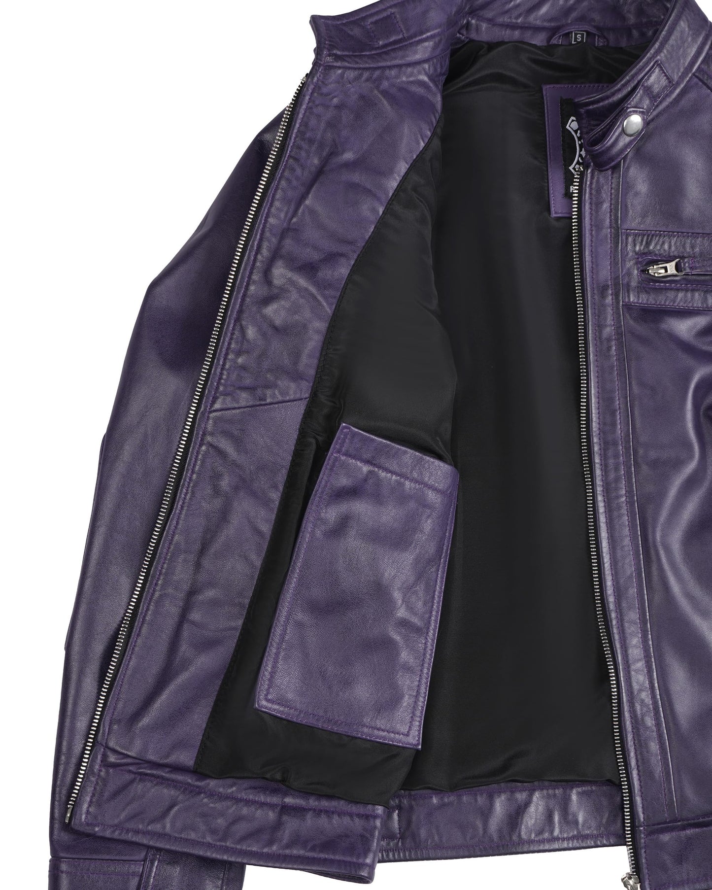 Decrum Women's Leather Biker Jacket - Purple Leather Jacket | [1315423] Diamond Purple, M