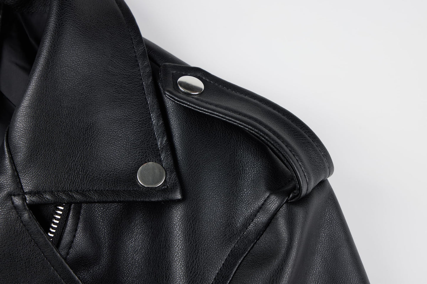 Bellivera Women's Faux Leather Color-Block Moto Zip Jacket Black M