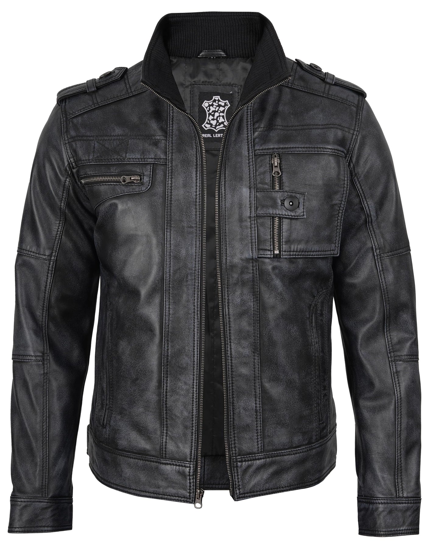 Blingsoul Mens Leather Coats and Jackets | [1108766] Tavares Distressed Black, 2XL