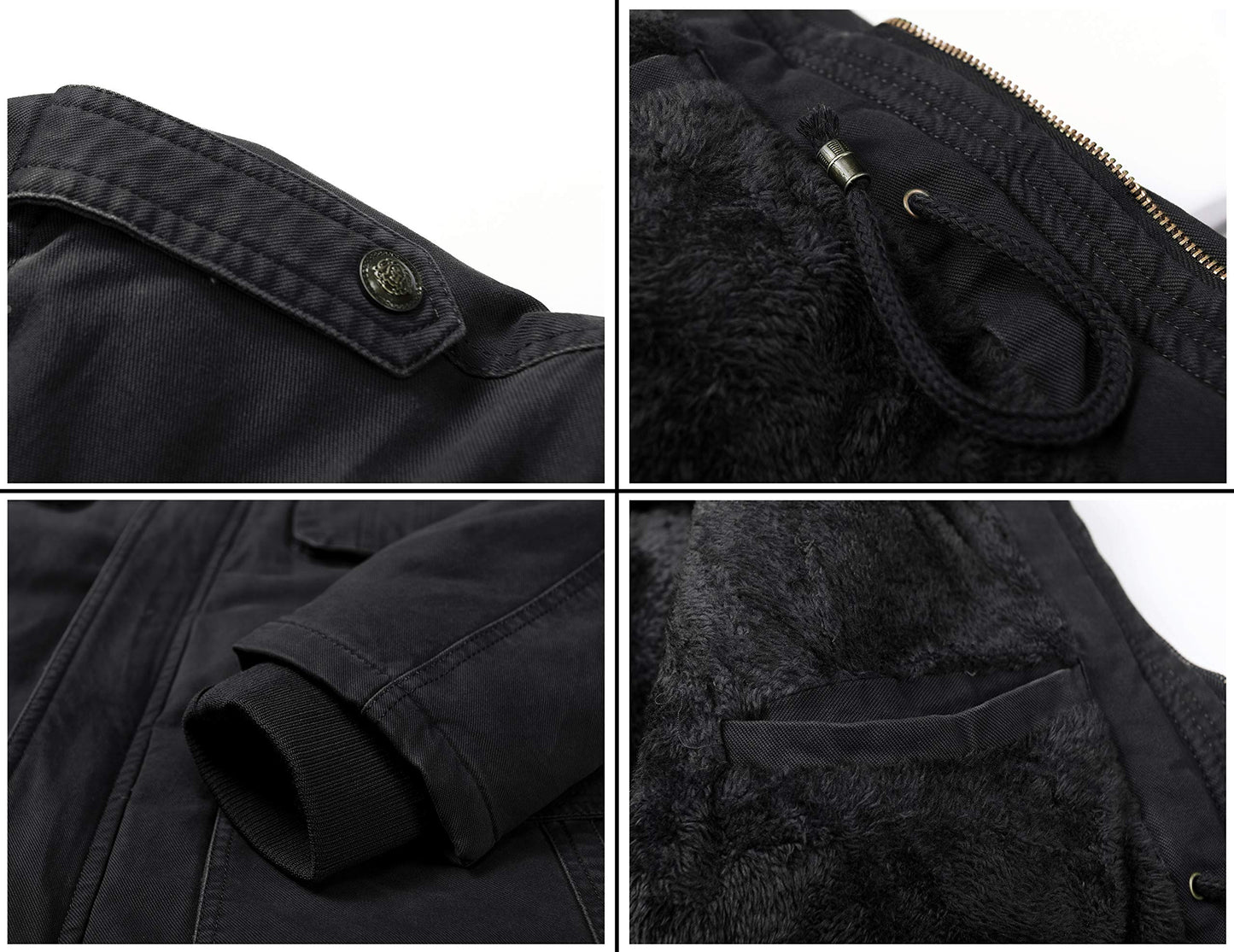 Men's Winter Thicken Coat Casual Military Parka Jacket with Removable Hood(Medium, Dark Black)