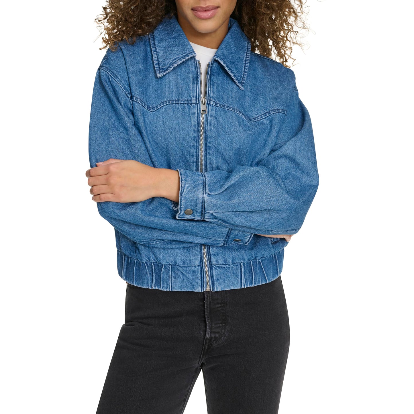 Levi's Women's Western Denim Bomber, Medium Wash Denim, Medium
