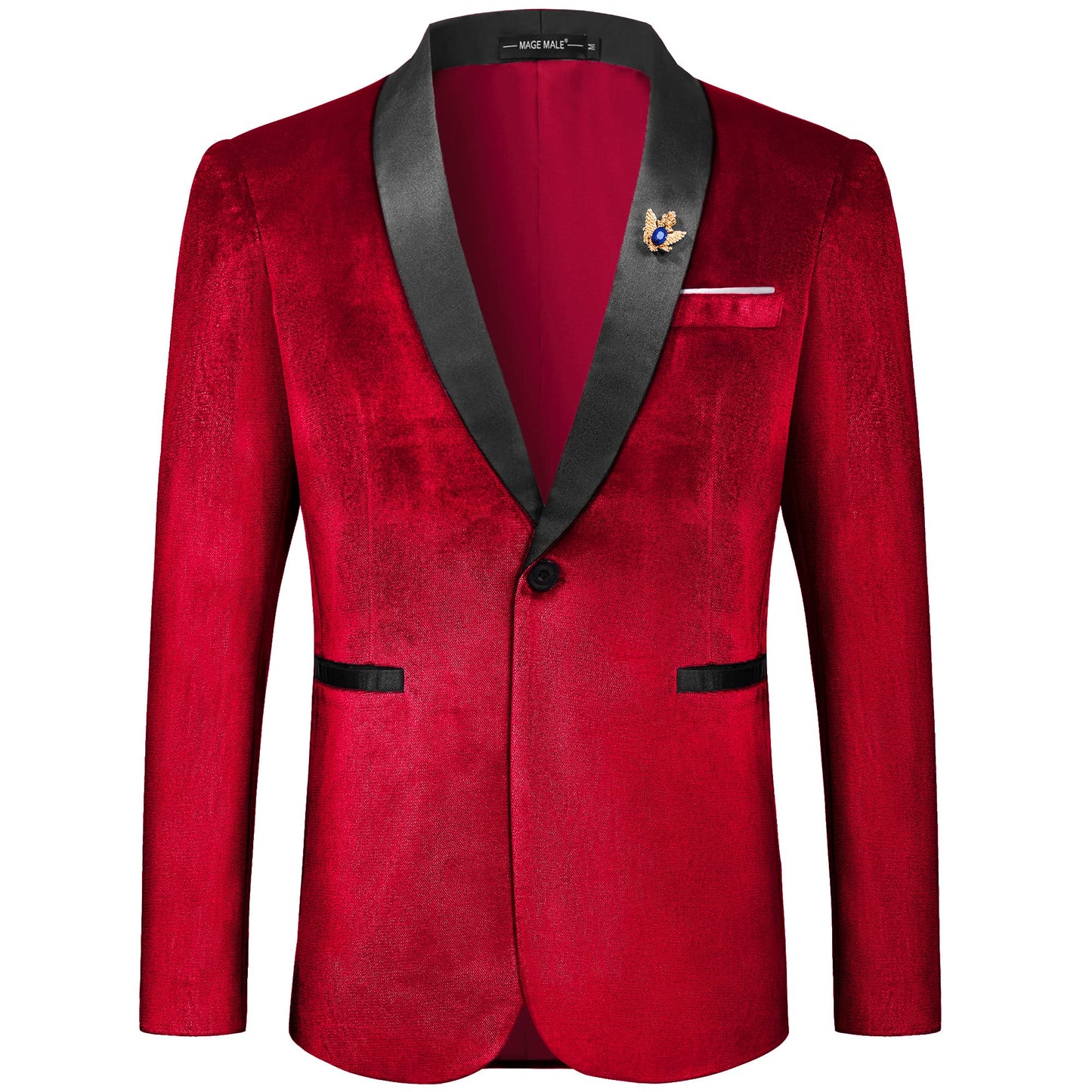 MAGE MALE Men's Velvet Slim Fit Suit Blazer Jacket Shawl Lapel One Button Dinner Prom Wedding Tuxedo Red