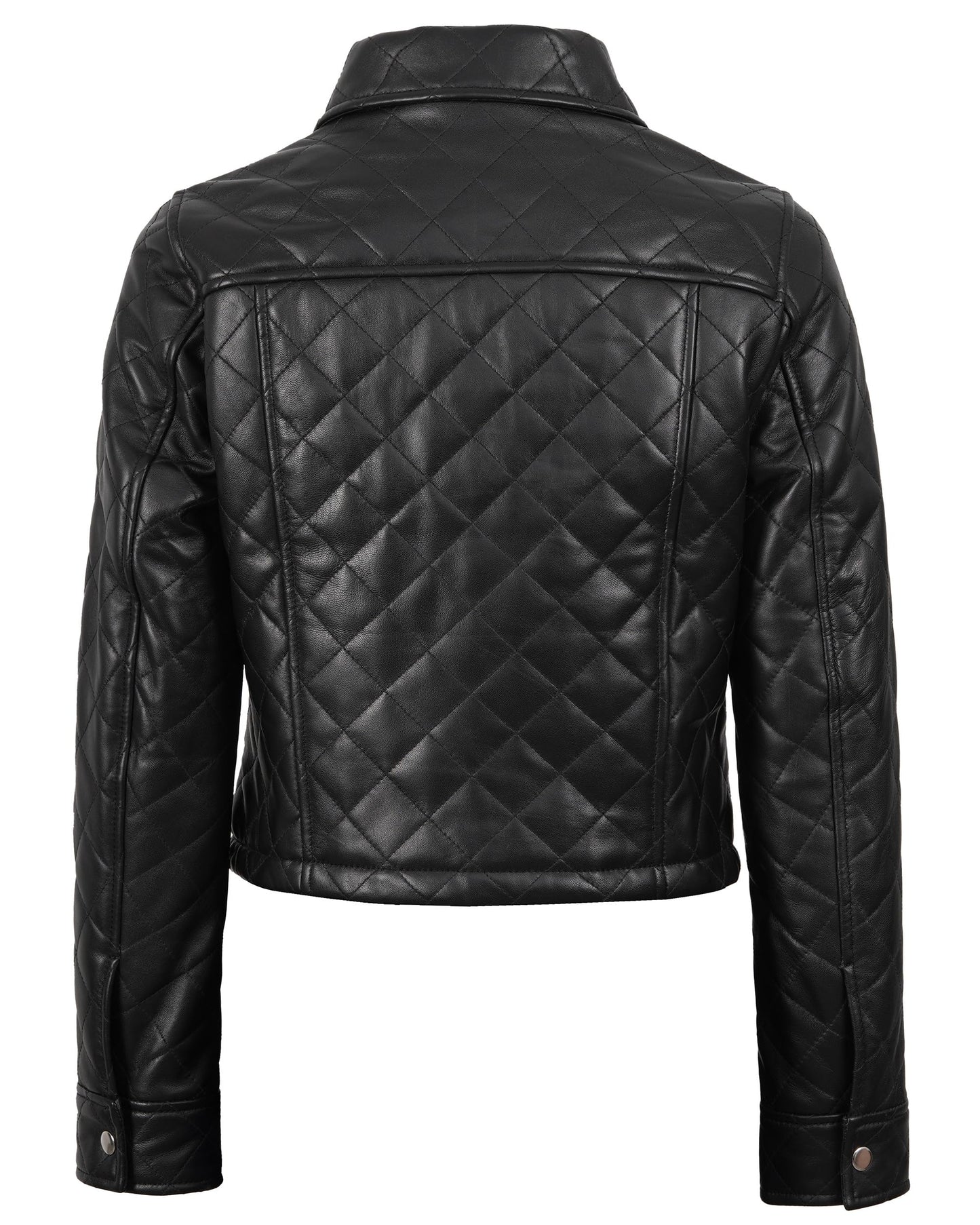 fjackets Disc Leather Jacket Cropped Women - Real Lambskin Women Leather Jacket|Silvia Quilted Cropped Black, [1329983] M