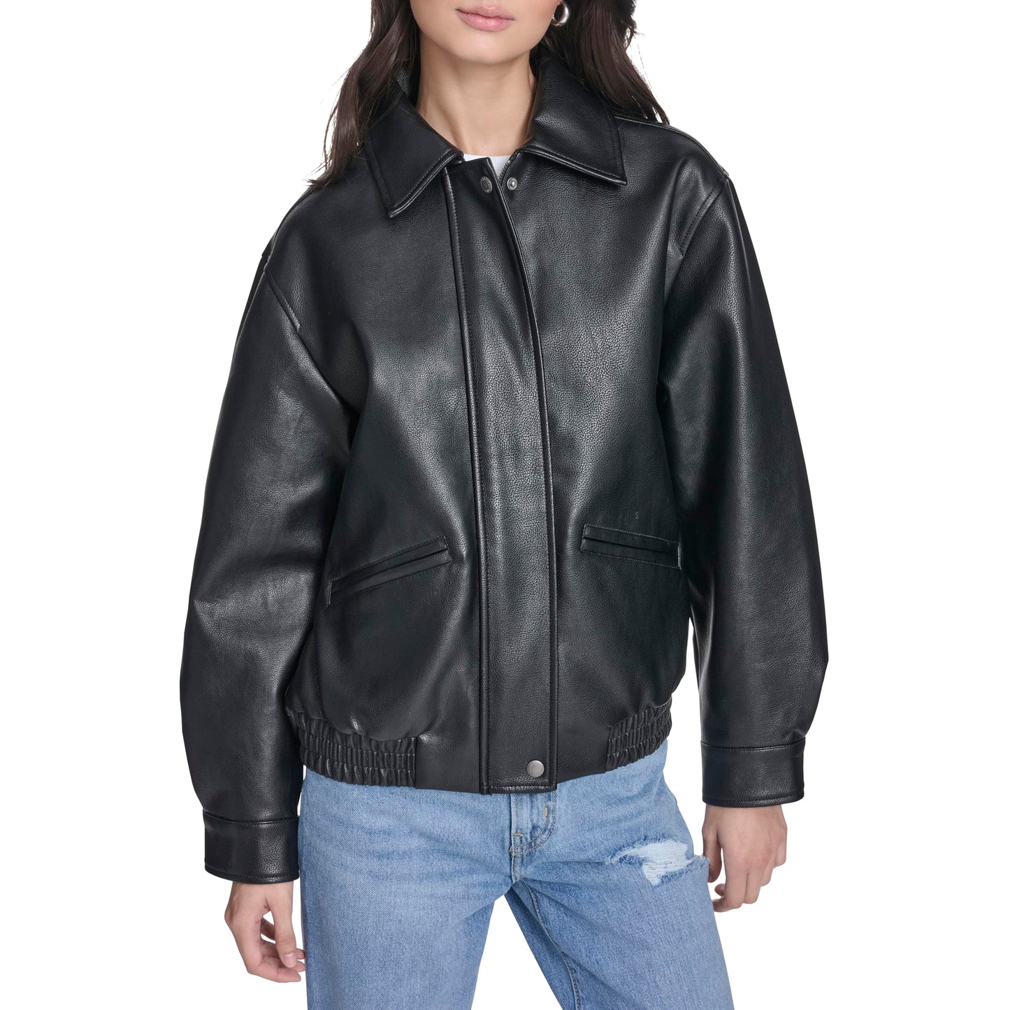 Levi's Women's Faux Leather Relaxed Fit Bomber, Black, Medium
