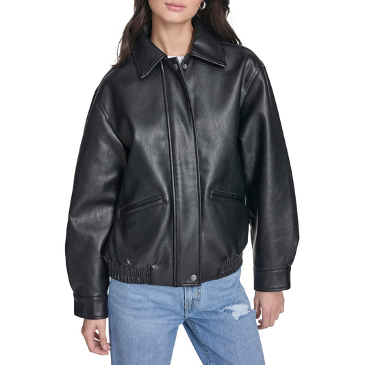 Levi's Women's Faux Leather Relaxed Fit Bomber, Black, Medium