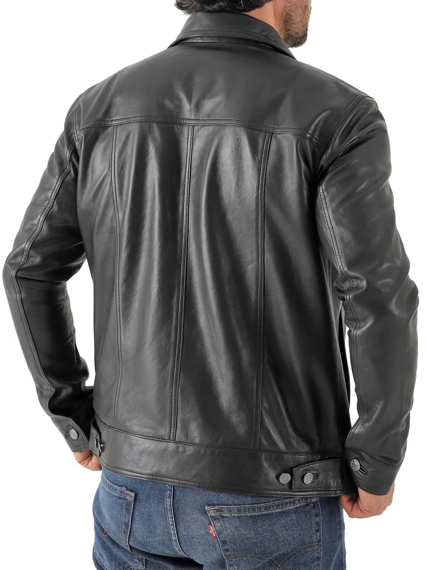 Jild Classic Trucker Fashion Leather Jacket Men - Premium Suede Leather Shirt Style Coat Jacket (Trkr-Blk-L)