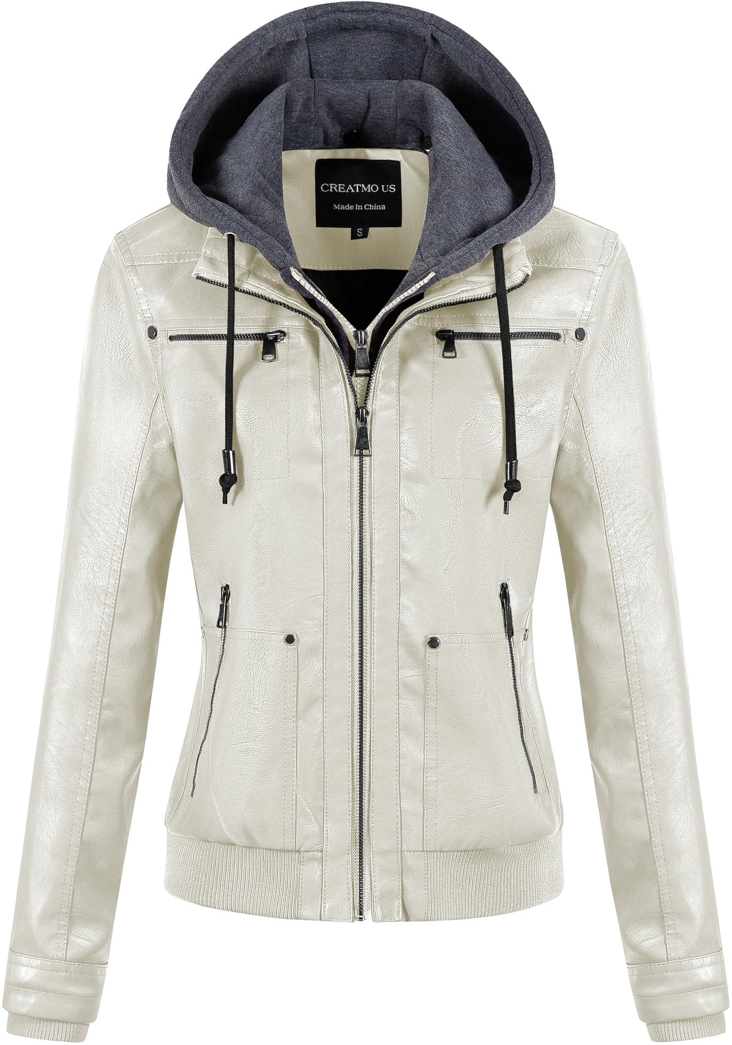 CREATMO US Jackets for Womens Faux Leather Motorcycle Fall Jacket Women's Fashion Clothes Lightweight Moto Biker Coat White 4XL