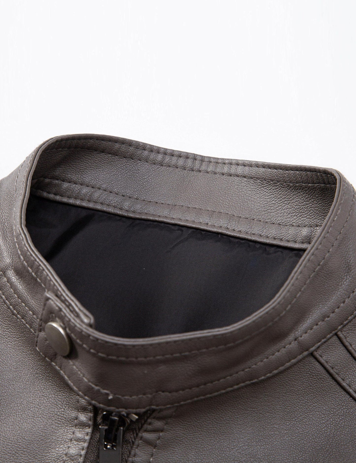 Grey Leather Jacket Men Faux Leather Motorcycle Stand Collar Biker Coat L