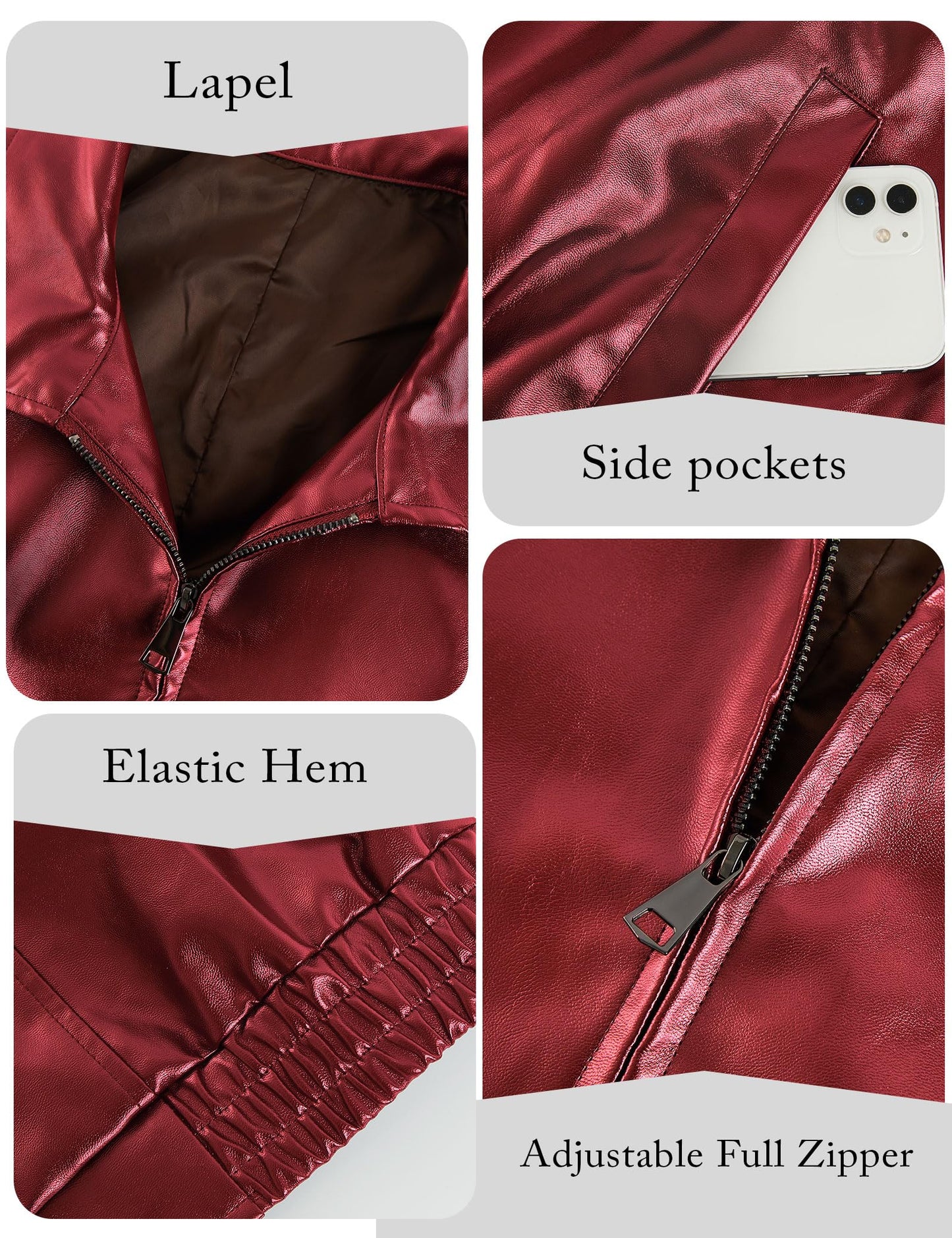 Miladusa Leather Blazer for Women Faux Motorcycle Plus Size Lapel Moto Biker Fall Winter Fashionable Coat Dark Red S