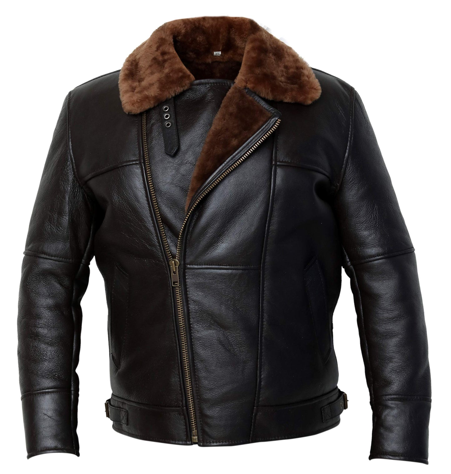 RSH LeatherCraft Cross Zip B3 Bomber Aviator Real Shearling Brown Sheepskin Leather Jacket (2XL)