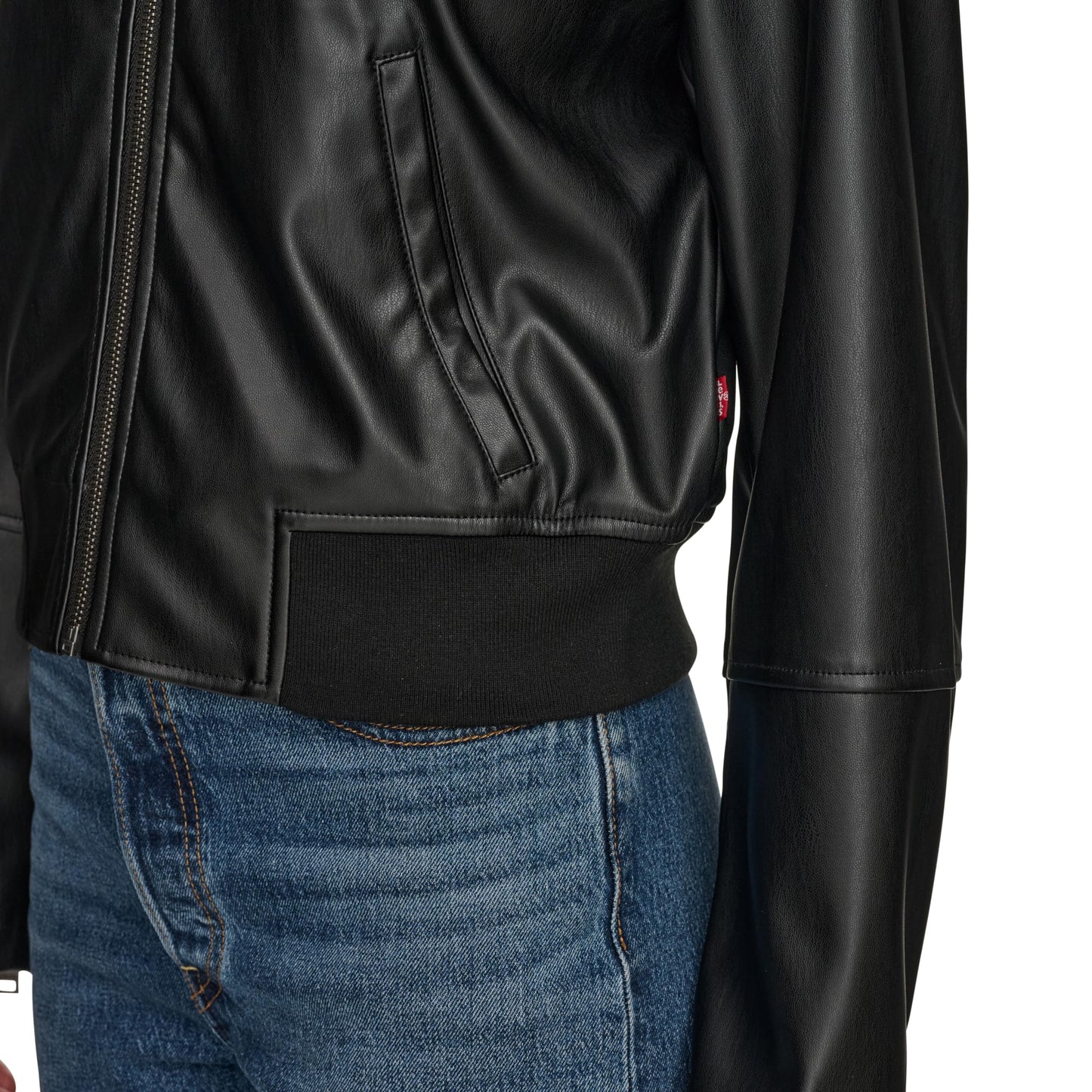 Levi's Women's Faux Leather Bomber with Laydown Collar, Black, Medium
