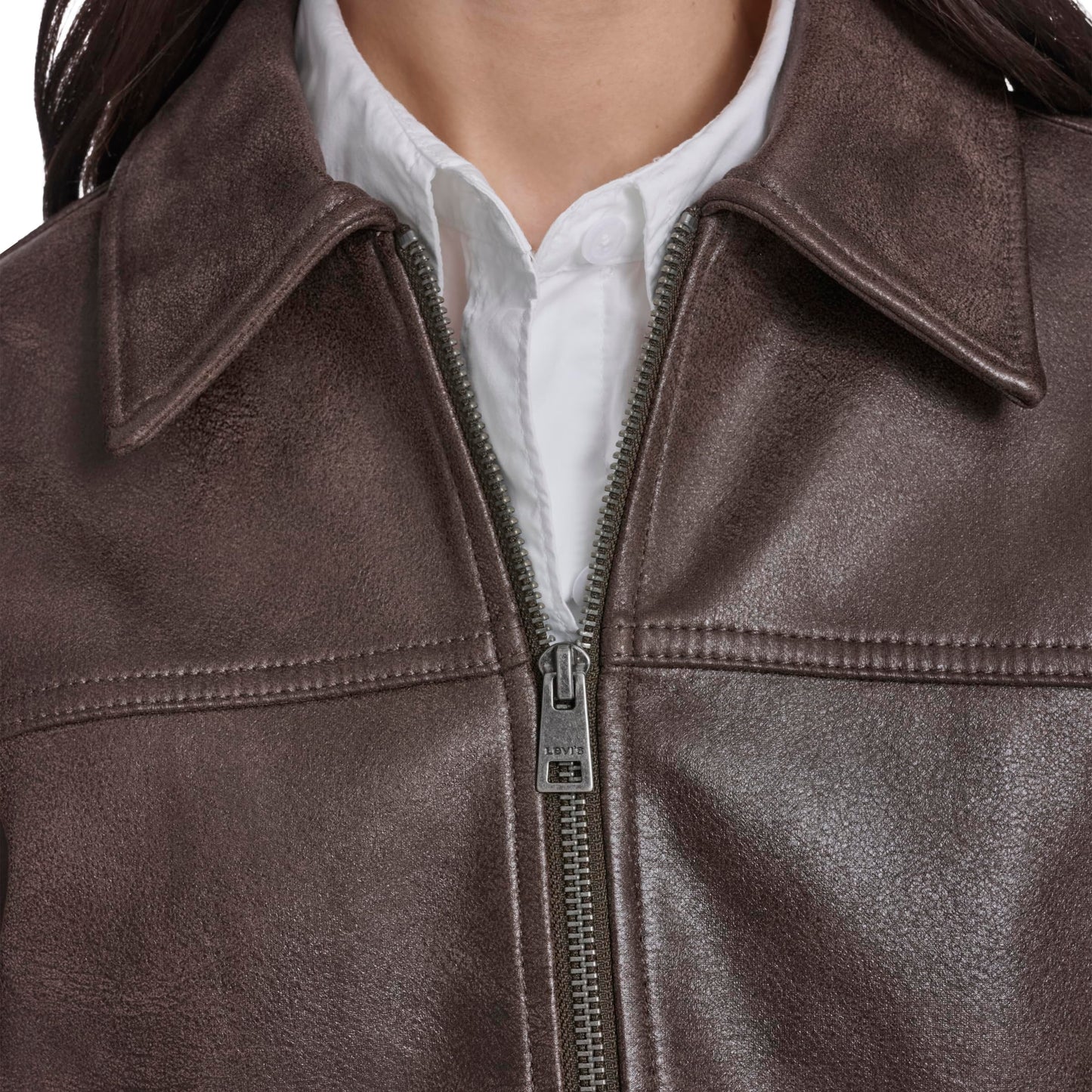 Levi's Women's Relaxed Fit Zip Front Jacket, Dark Brown Faux Suede, X-Large