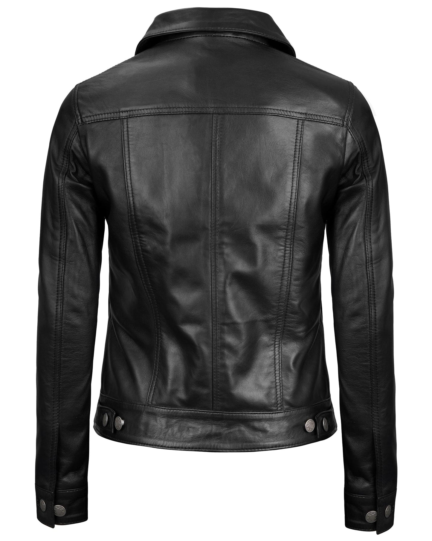Blingsoul Leather Trucker Jacket Women - Vintage Style Womens Black Leather Jacket | [1314333] Fernando Black, M