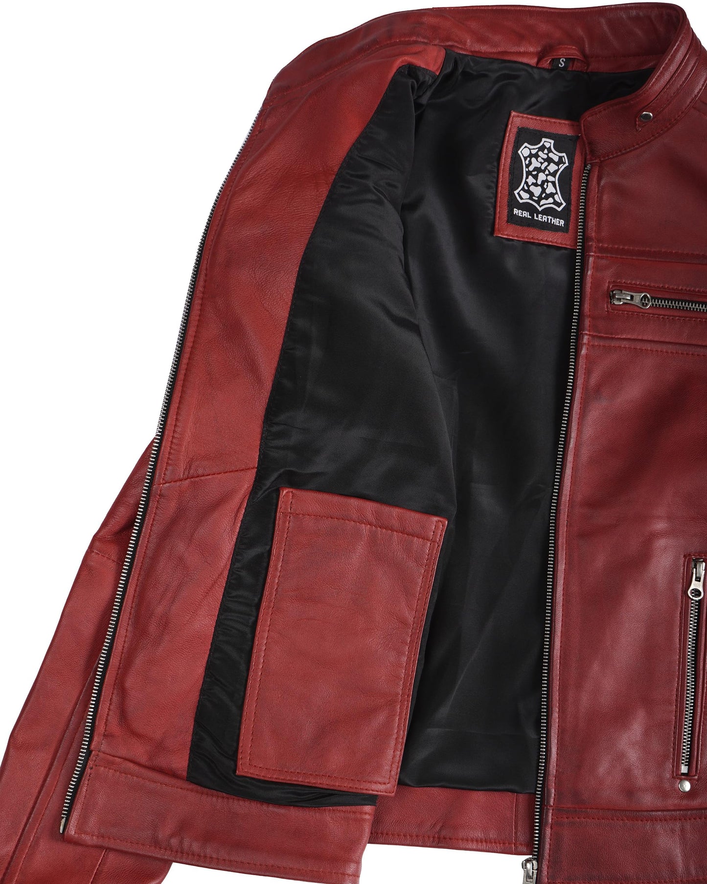 Decrum Womens Leather Jacket - Leather Motorcycle Jacket Women | [1329145] Cafe Rcr Red Wax, XL