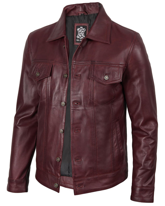 Blingsoul Maroon Trucker Jacket Men | [1107365] Fernando Maroon Wax, XL