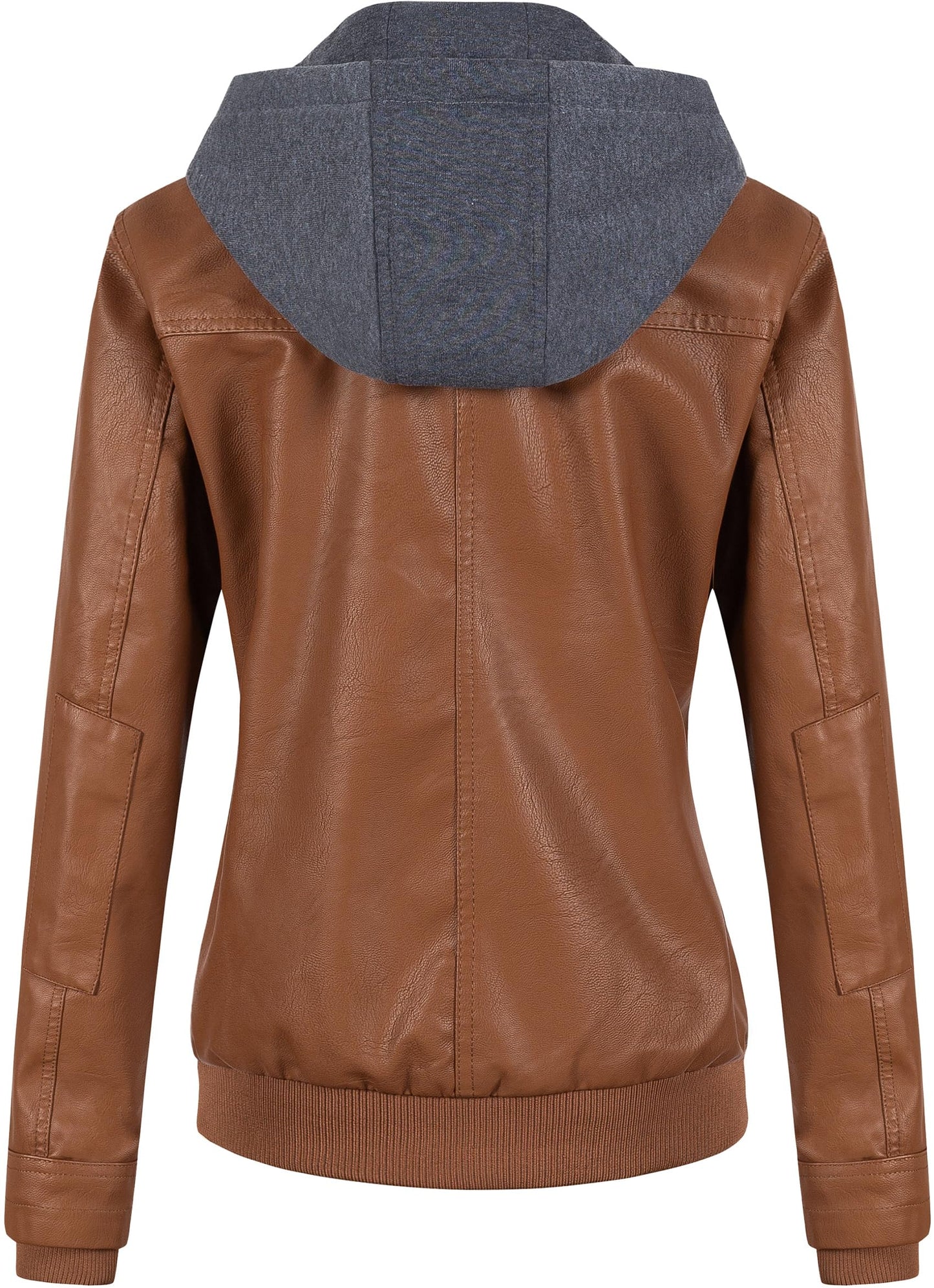 CREATMO US Faux Leather Jacket Women Womens Bomber Jackets Fashion Zip Up Lightweight Moto Biker Coat With Hood Brown 4XL