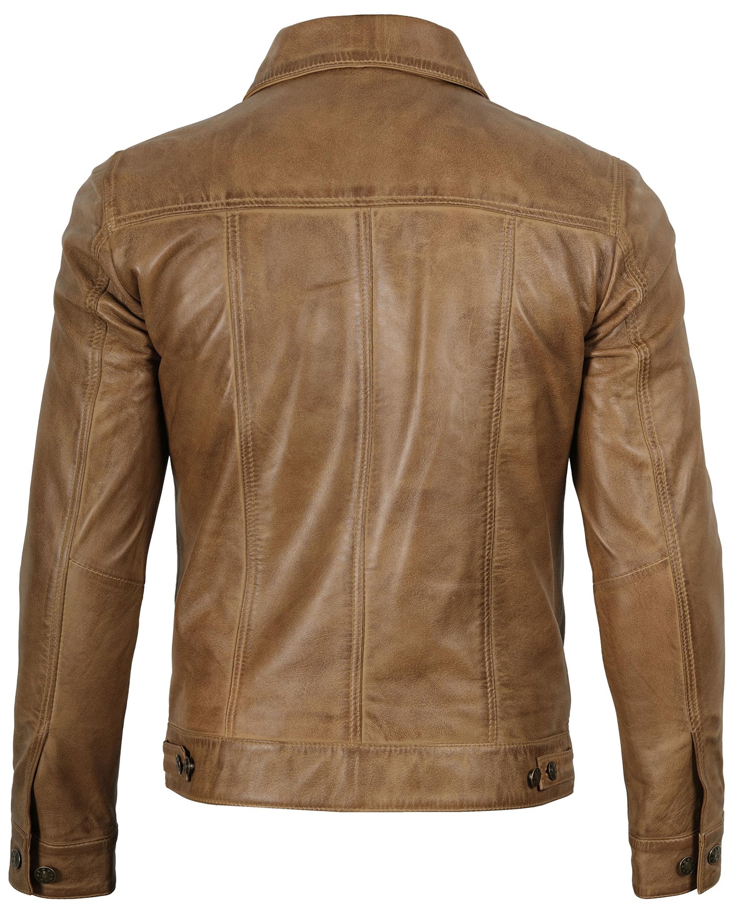 Premium Lambskin Leather Vintage Trucker Jacket Men - Shirt Collar Jackets For Mens | [1107375] Frnando Yellow, XL