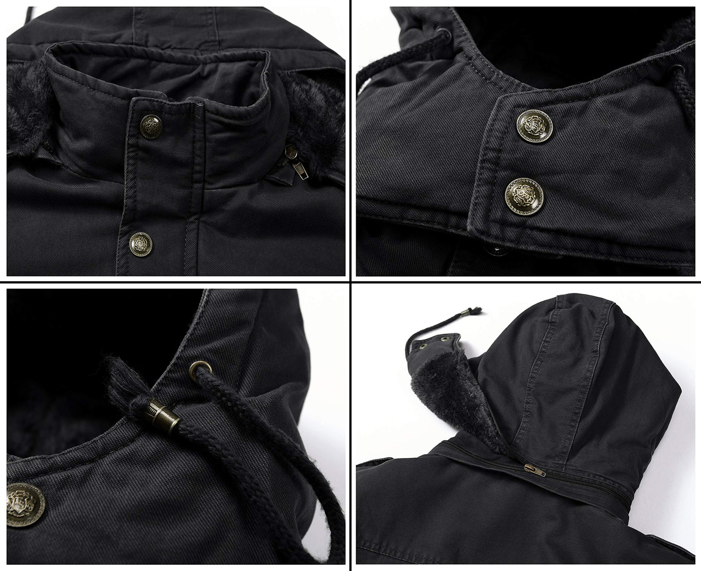 Men's Winter Thicken Coat Casual Military Parka Jacket with Removable Hood(Medium, Dark Black)