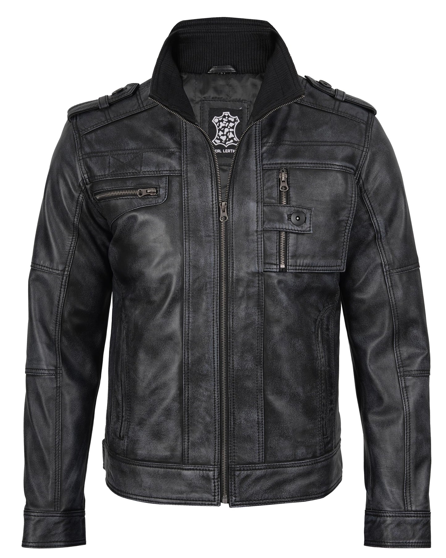 Blingsoul Mens Leather Coats and Jackets | [1108766] Tavares Distressed Black, 2XL