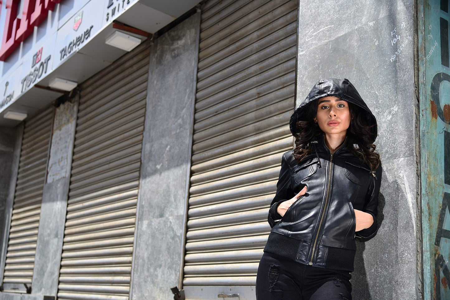 Artistry Leather Womens Genuine Lambskin Leather Motorcycle Jacket with Removable Hood Black - Hooded bomber jacket