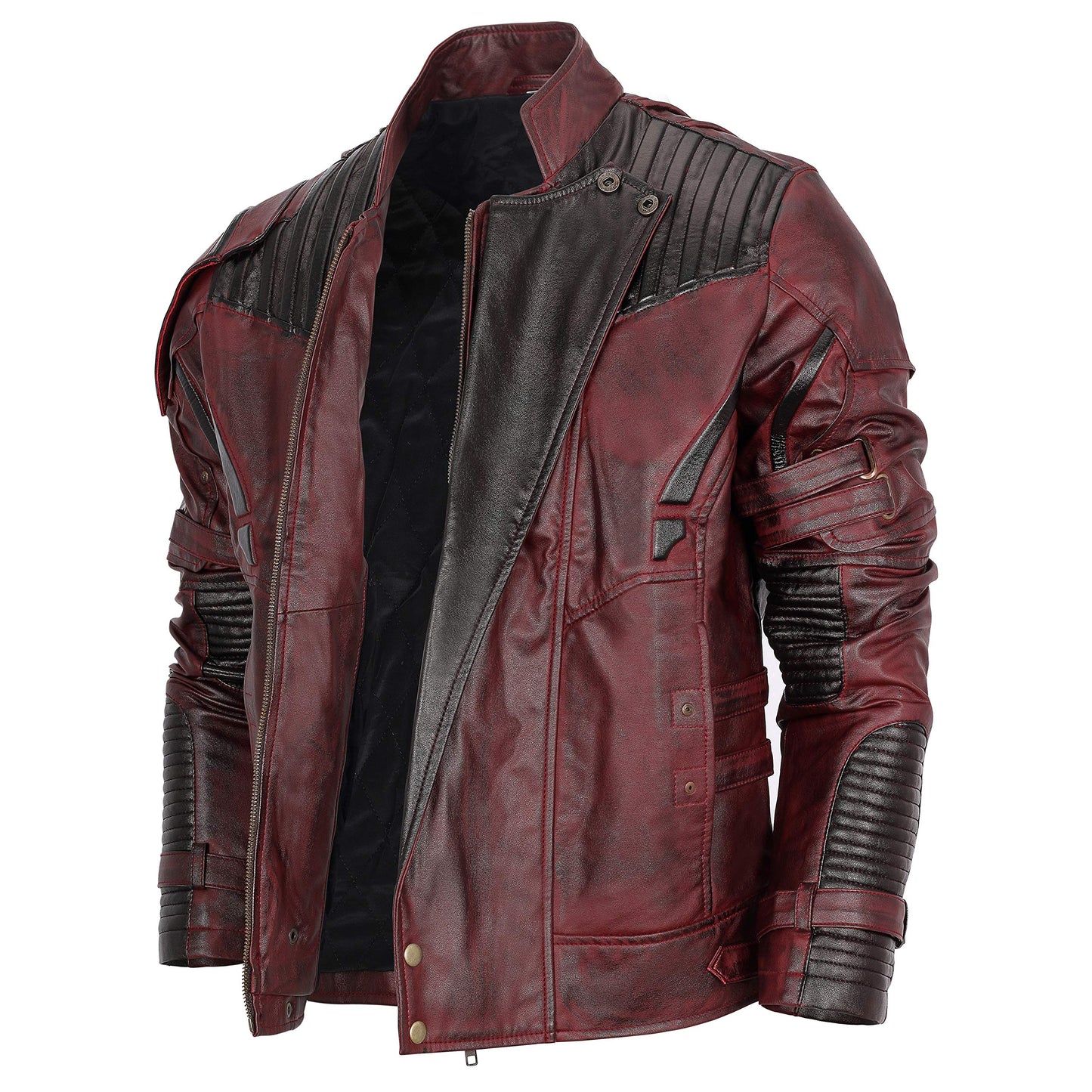 Decent Fashion Mens Distressed Red Maroon Leather Jacket (Small, Faux Wax)