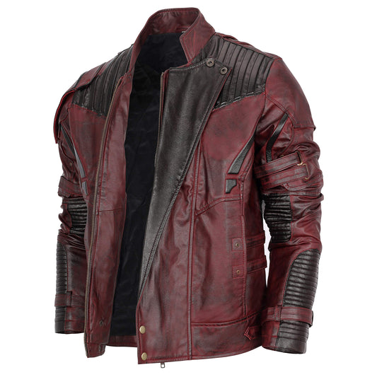 Decent Fashion Mens Distressed Red Maroon Leather Jacket (Small, Faux Wax)