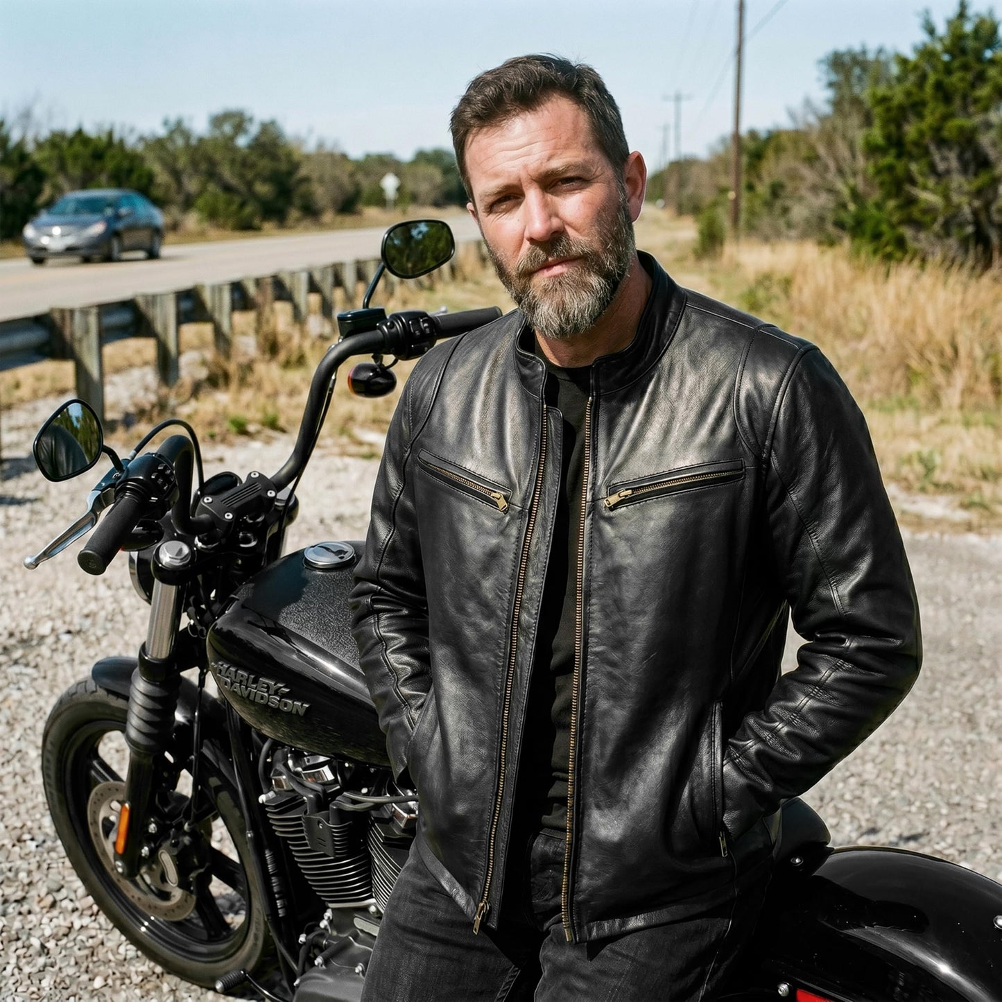 Leatherick Men's Genuine Lambskin Leather Motorcycle Jacket - Full-Grain Black Biker Jacket with Zipper and Multiple Pockets (US, Alpha, Medium, Regular, Regular, Black)