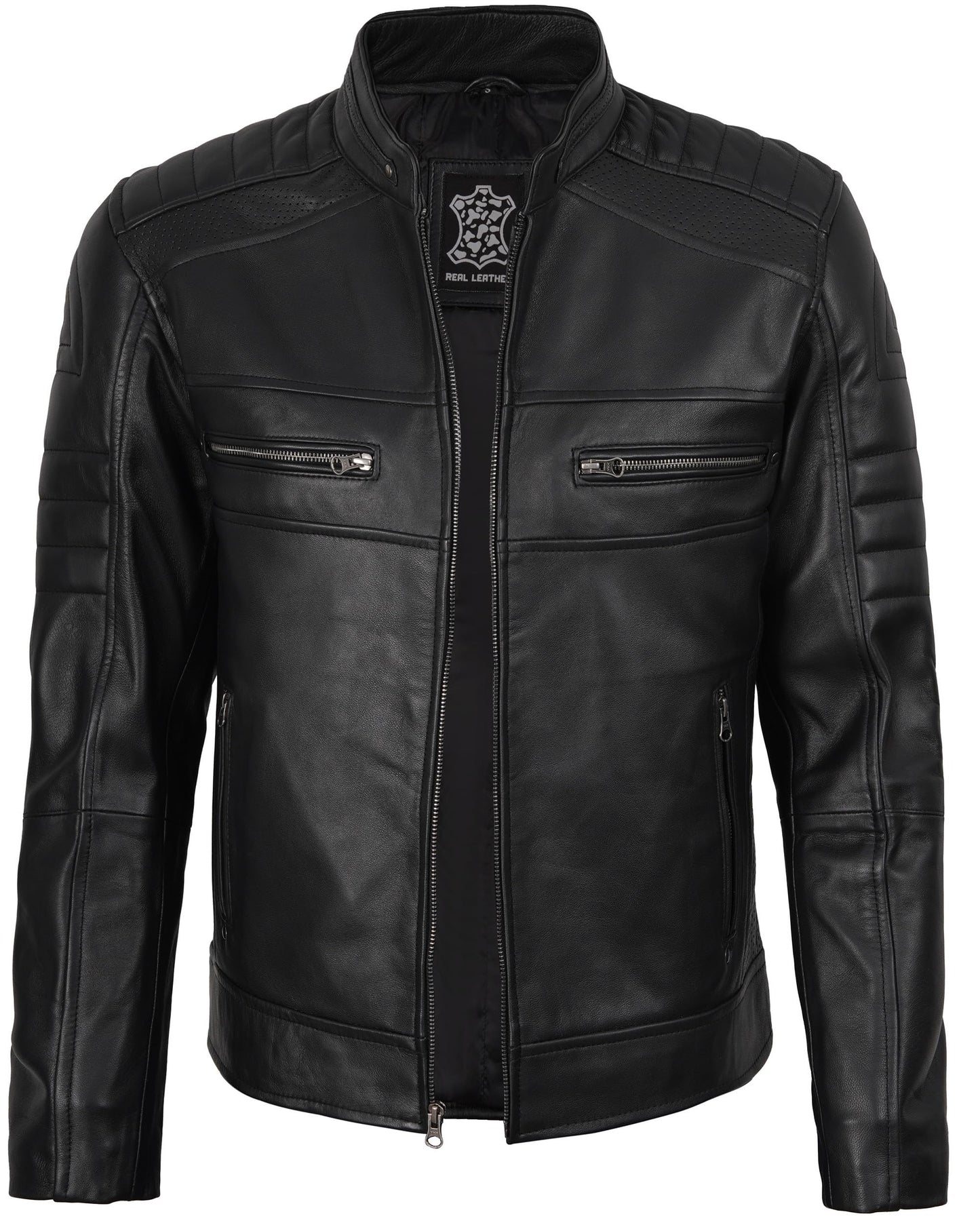 fjackets Leather Jacket Men - Real Leather Biker Motorcycle Casacas Para Hombre - Austin mens black leather jacket | [1100075] XL