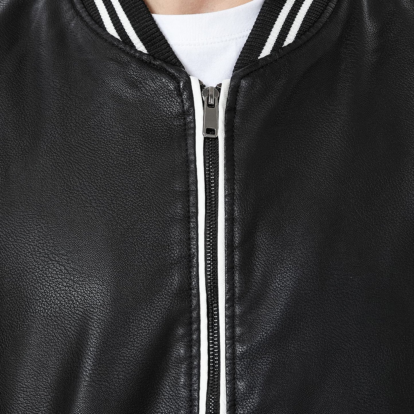 chuida Mens PU Faux Leather Motorcycle Bomber Jacket Stand Collar Fleece Windproof Lightweight Biker Racing Coats Outwear