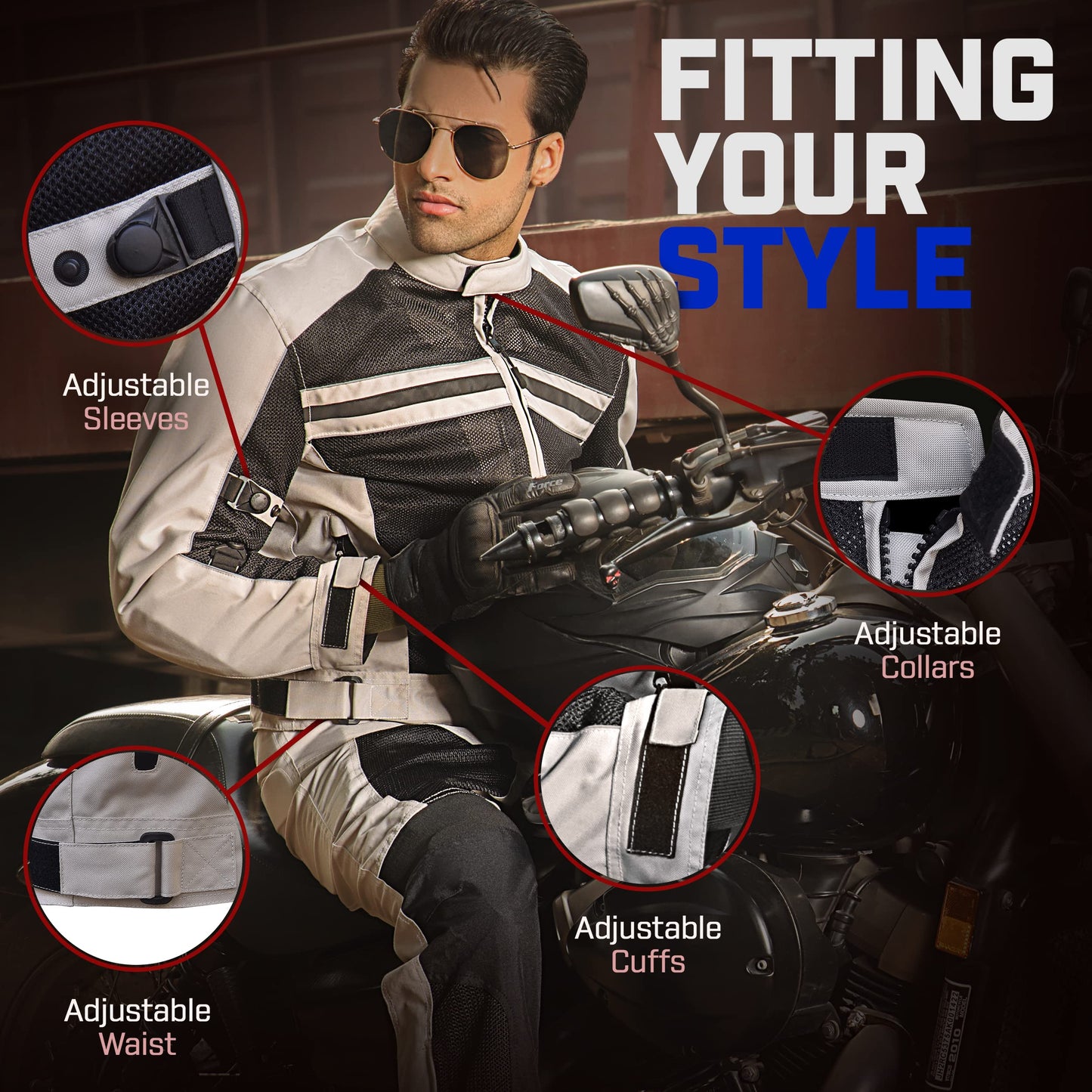 WICKED STOCK Motorcycle Jacket - CE Level1 Reflective Summer Biker Jacket with Adjustable Cuffs & Waist Belt - Lightweight & Comfortable Mesh Motorcycle Jacket with Armor for Men