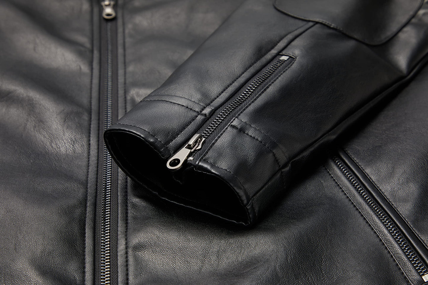 WULFUL Men's Stand Collar Leather Jacket Motorcycle Lightweight Faux Leather Outwear
