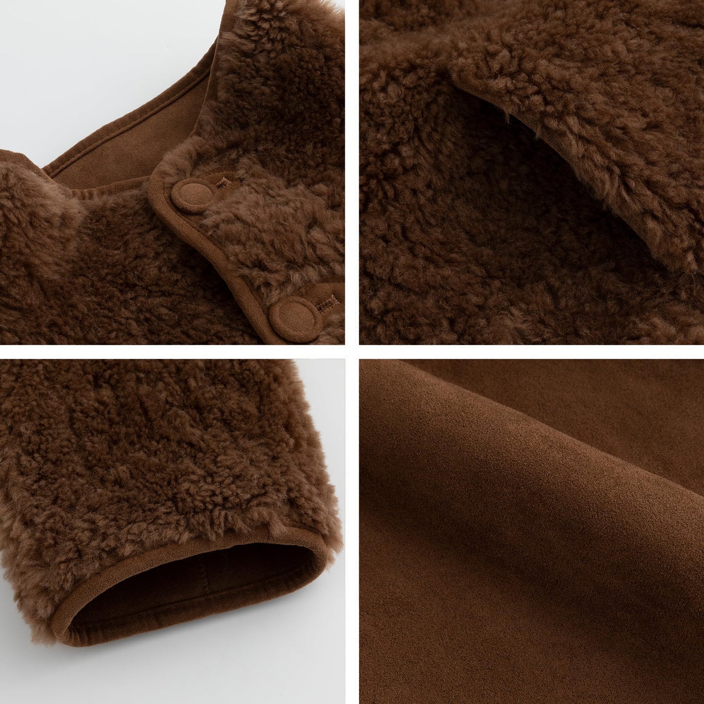 FLAVOR Womens Reversible Shearling Faux Leather Jacket Winter Casual Stand Collar Faux Fur Coats (Dark Brown, M)