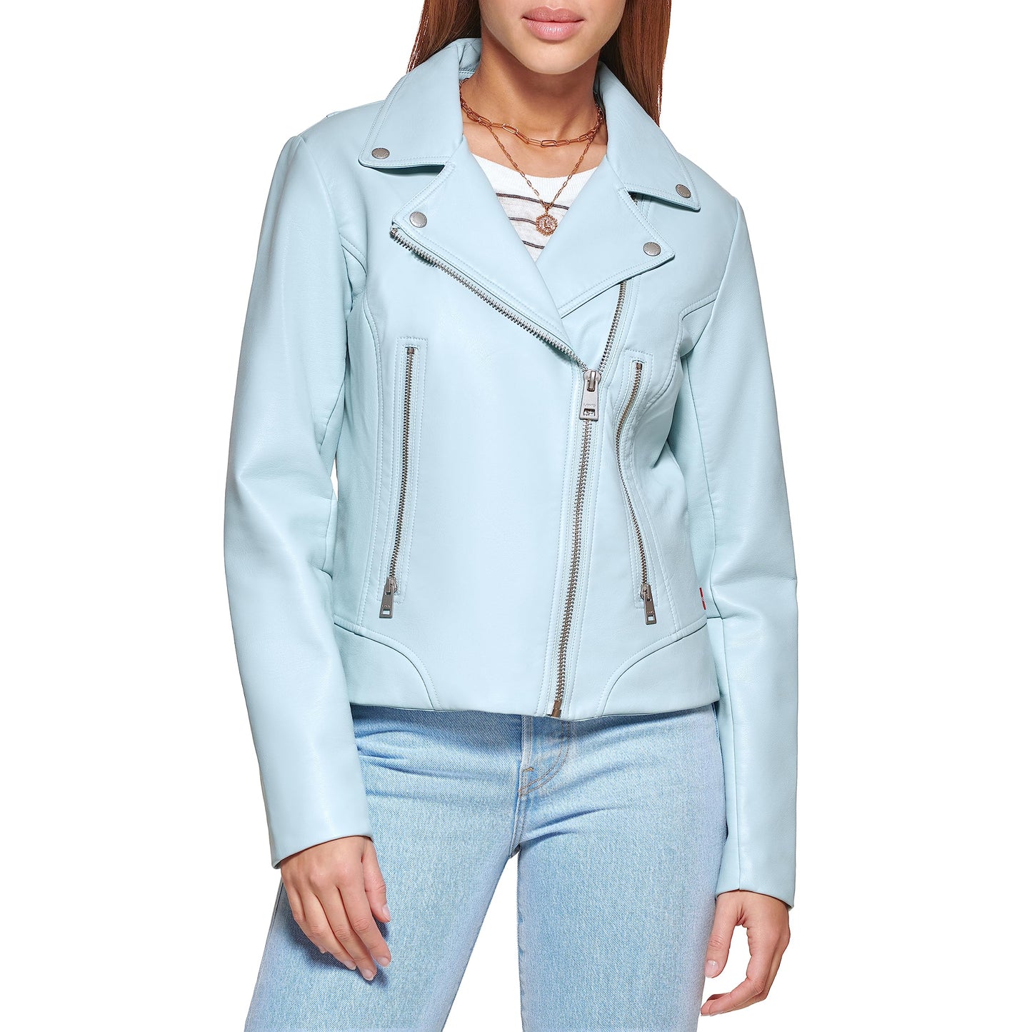 Levi's Women's Faux Leather Belted Motorcycle Jacket (Standard and Plus Sizes), Dusty Blue, X-Small