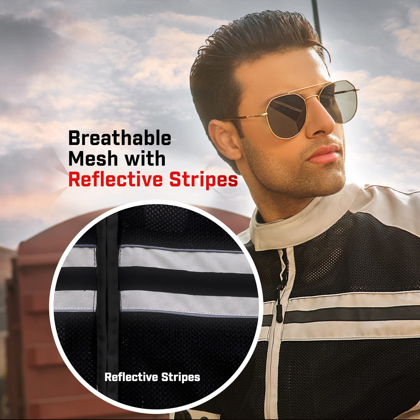 WICKED STOCK Motorcycle Jacket - CE Level1 Reflective Summer Biker Jacket with Adjustable Cuffs & Waist Belt - Lightweight & Comfortable Mesh Motorcycle Jacket with Armor for Men
