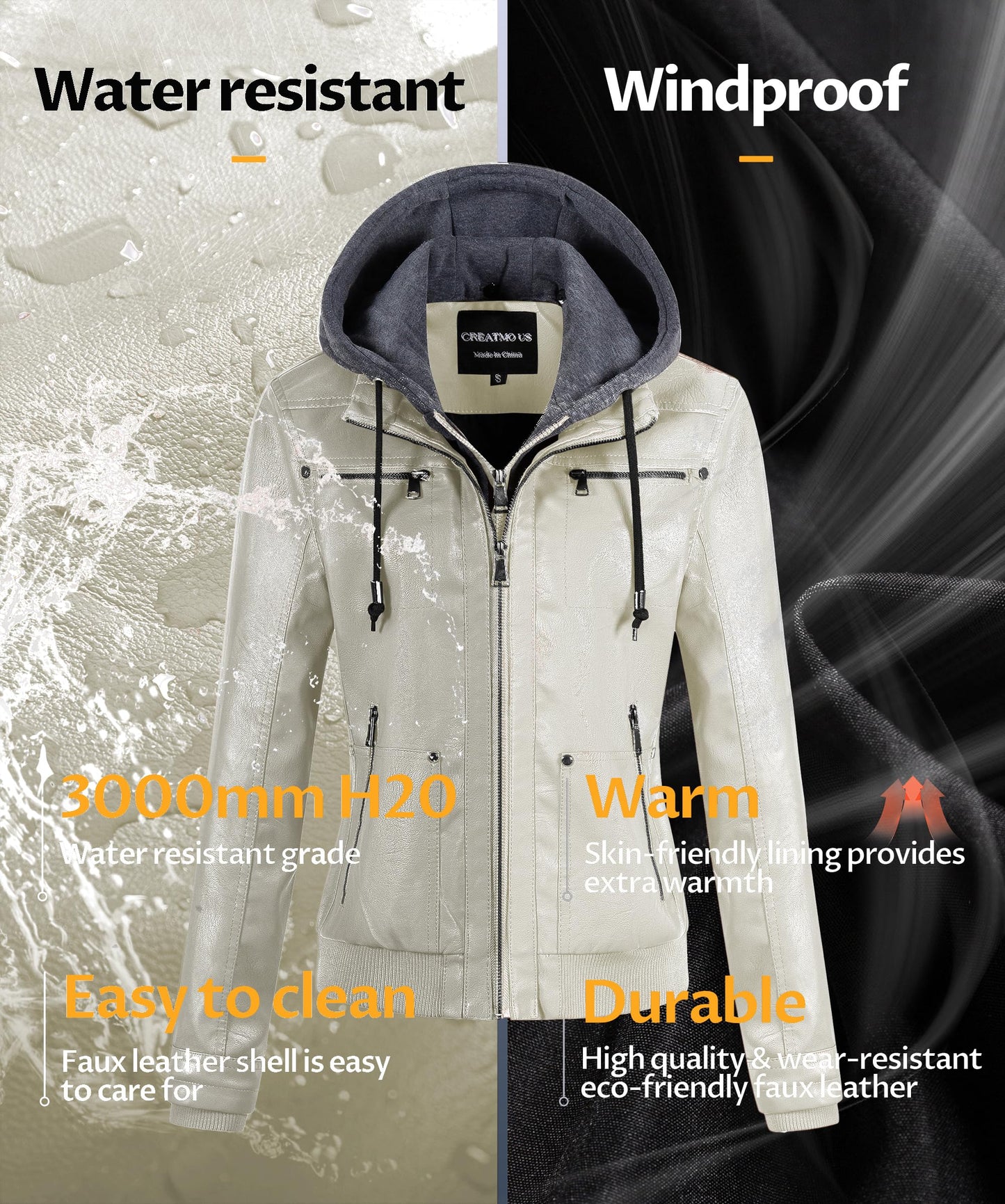 CREATMO US Jackets for Womens Faux Leather Motorcycle Fall Jacket Women's Fashion Clothes Lightweight Moto Biker Coat White 4XL