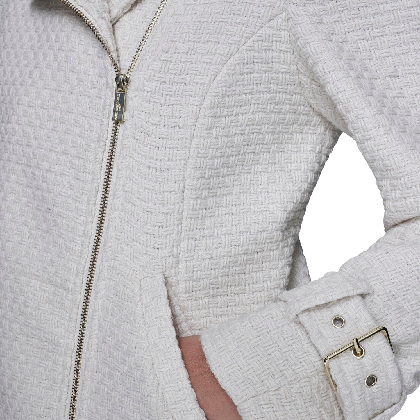 KARL LAGERFELD Paris Women's Long Sleeve Soft Suiting Jacket with Zipper Closure, Cream, Small