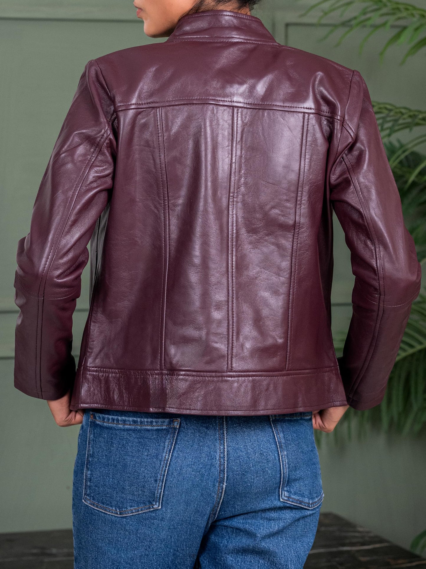 Jild Stylish Collar Casual Womens Leather Jacket - Biker Style Premium Lambskin Leather Jacket Women (Amy-Burg-L)