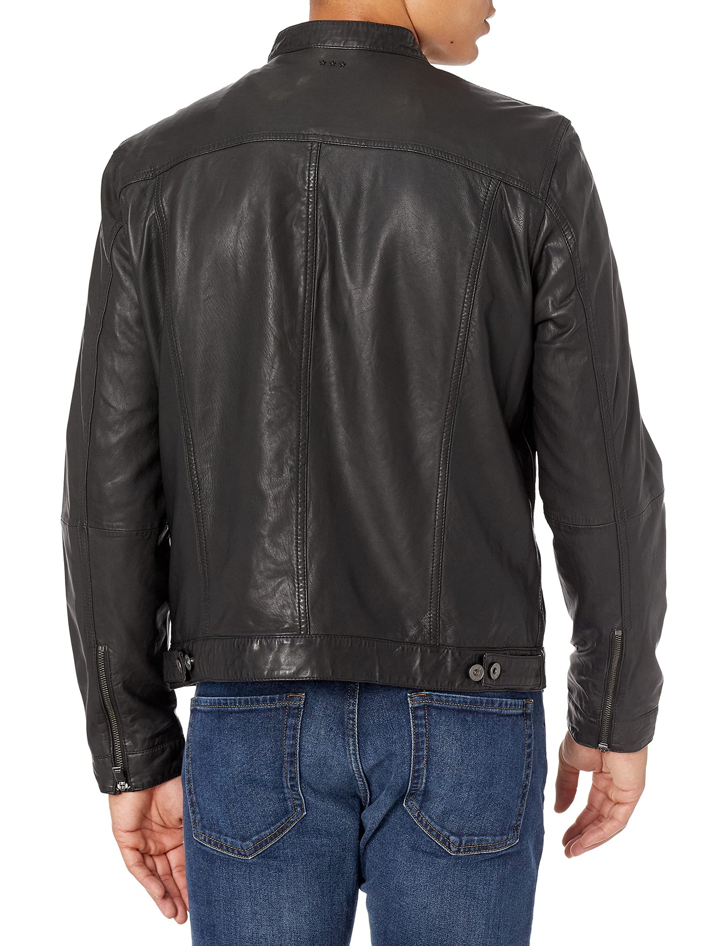John Varvatos Star USA mens Band Collar Leather Jacket, Black, Medium US