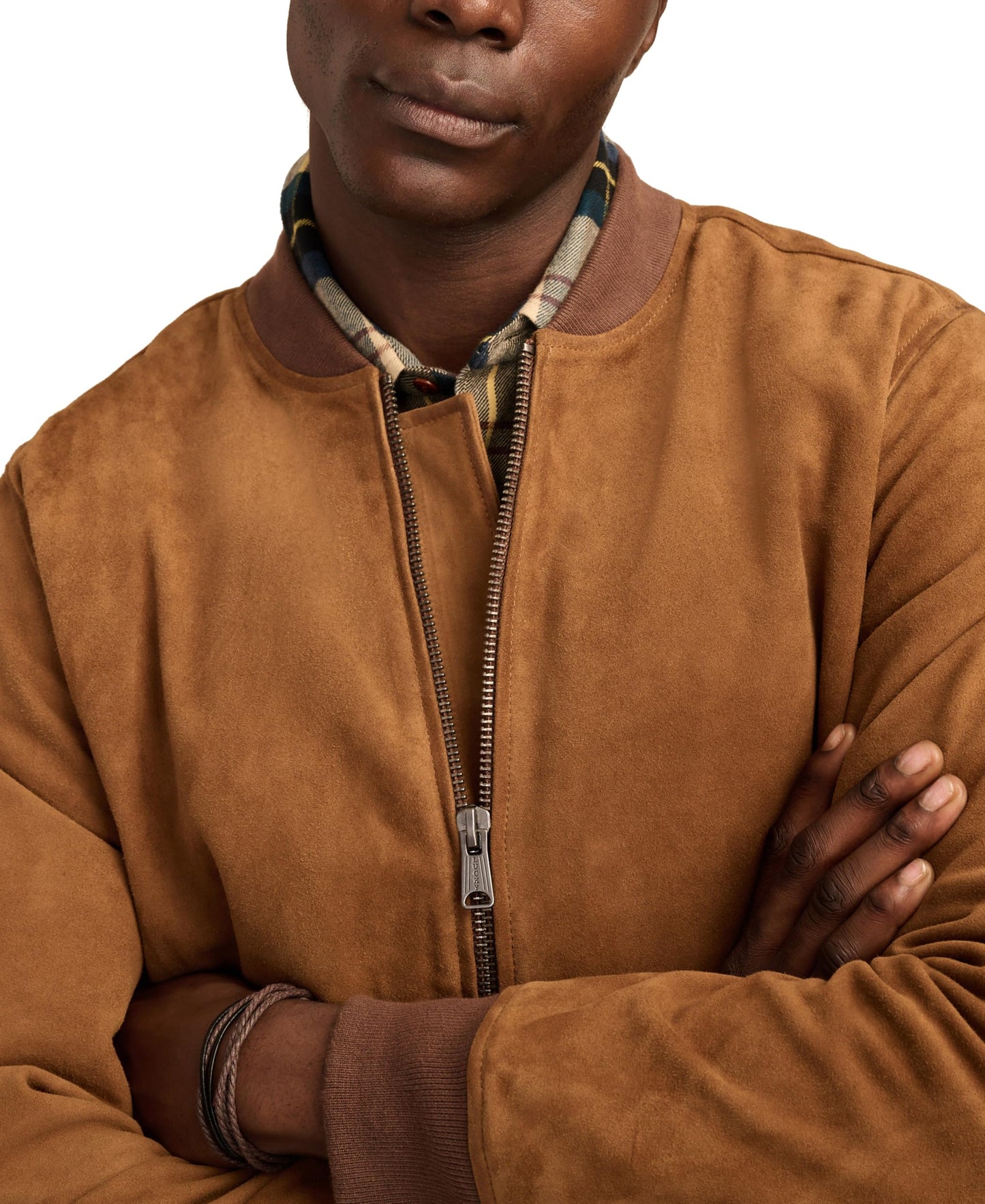 Lucky Brand Men's Suede Leather Bomber Jacket, Dark Tan, X-Large