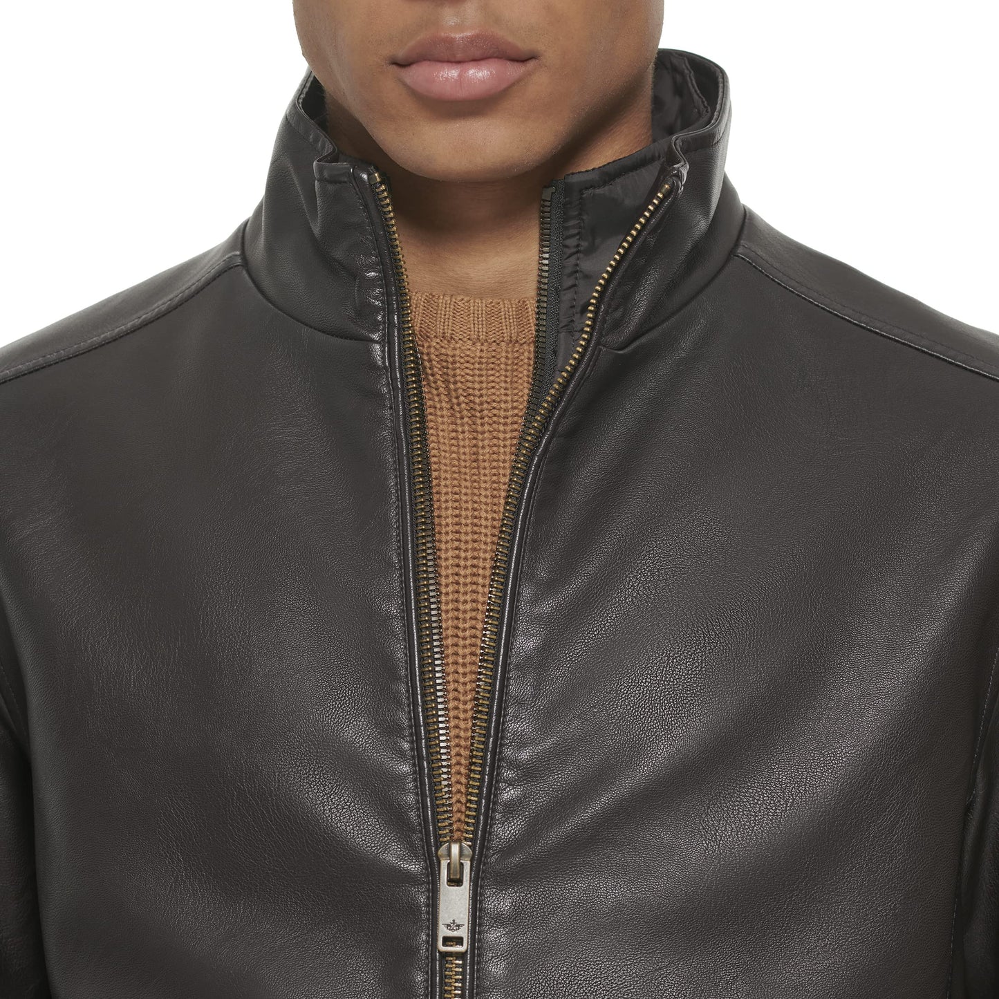 Docker's Men's The Dylan Faux Leather Racer Jacket, Dark Brown with Bib, Large